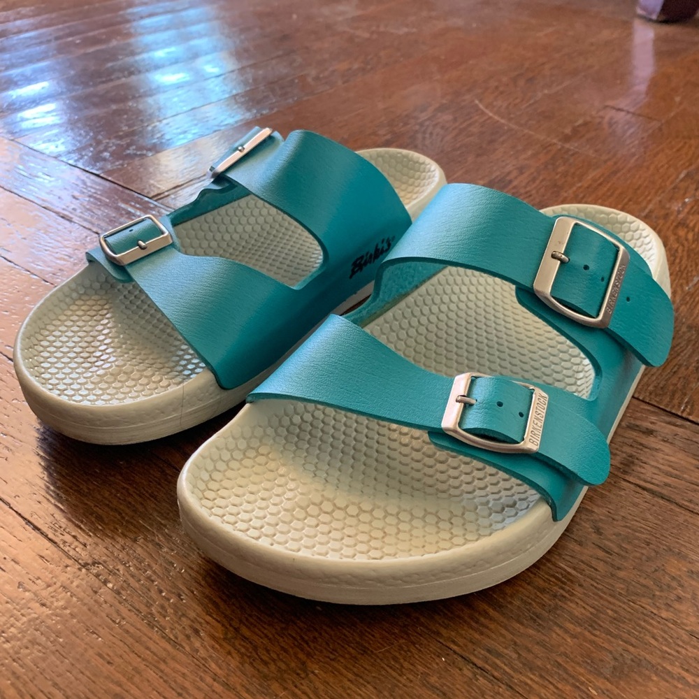 Teal Birkenstock Birkis w/ grey rubber bottoms